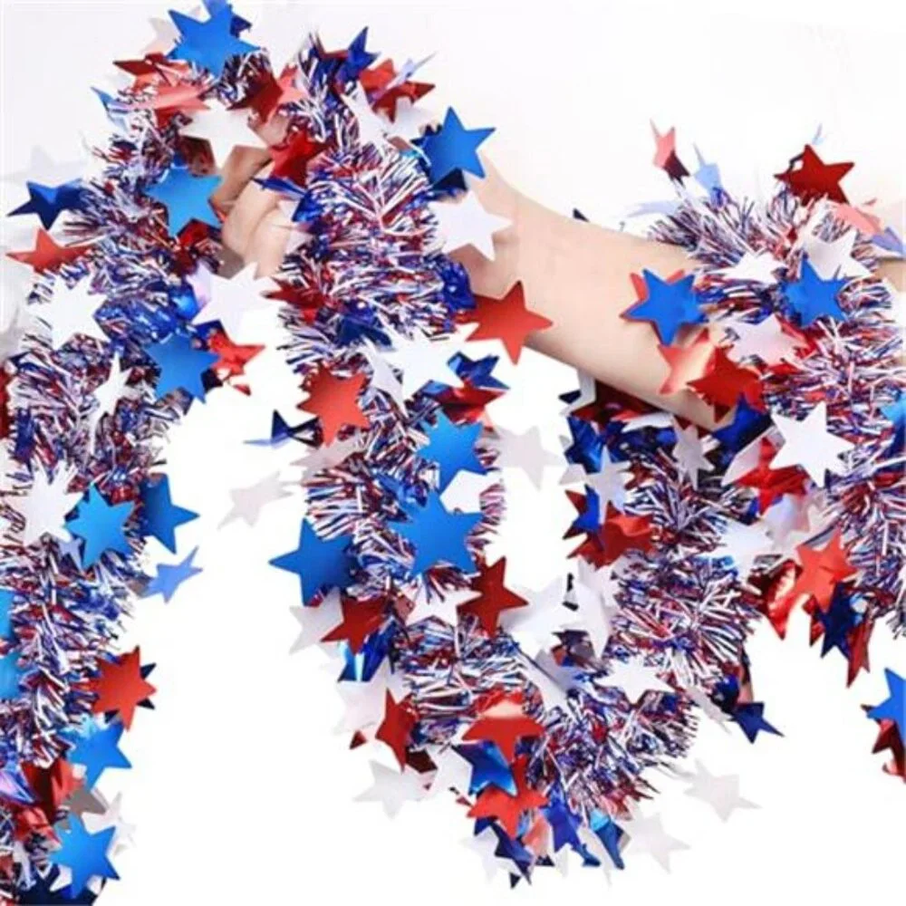 4th of July Garland Decorations 50Ft Glitter Tinsel Patriotic Decor